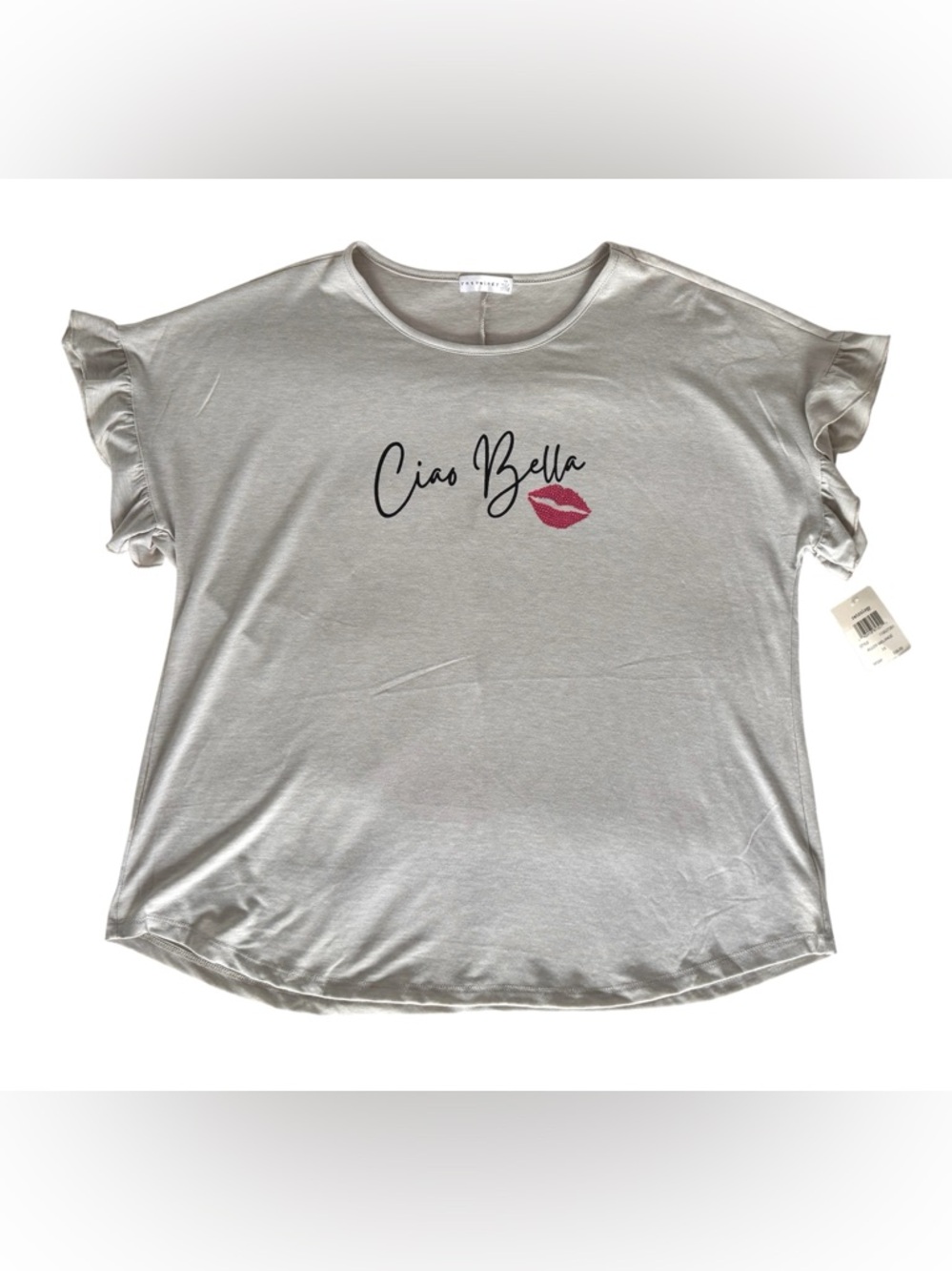 Retrology Ciao Bella Lips Ruffle Sleeve Tee, Size 1X - NWT - Picture 2 of 10
